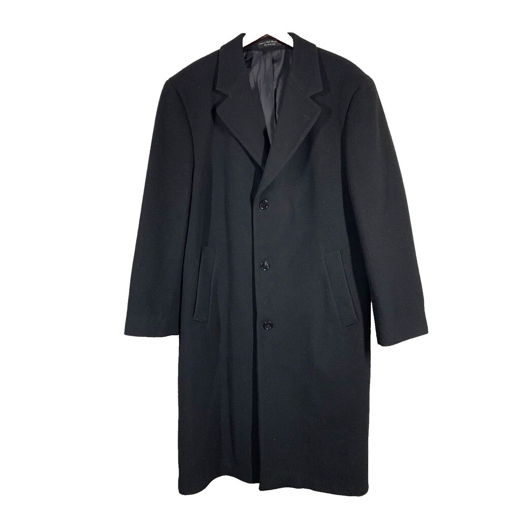 Andrew Fezza Men’s Italian Cashmere Blend Overcoat Full Length 46" Black 40R 90s